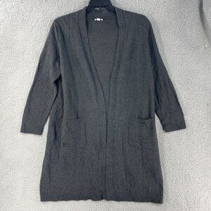 J Jill Womens Cardigan Sweater Cotton Silk Wool Blend Grey L Pocket